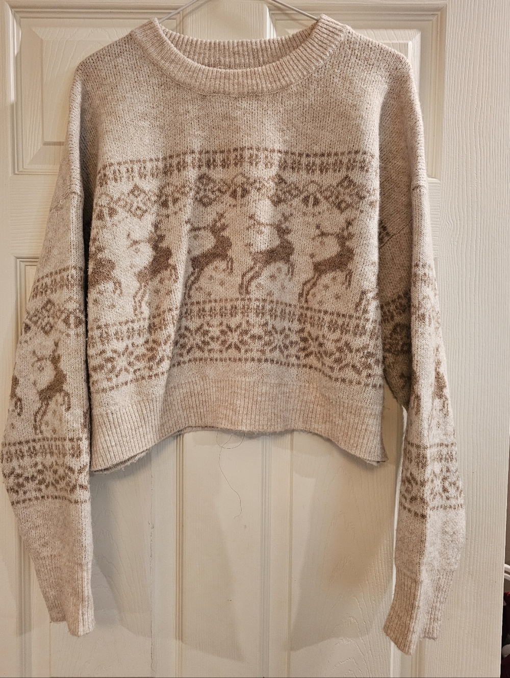 Altar'd State Beige Fair Isle Reindeer Crewneck Sweater